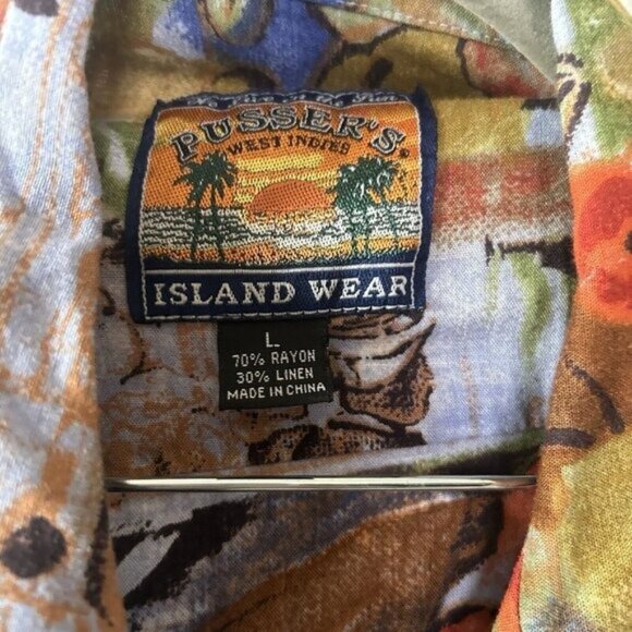 Pusser's Island Linen wear Men Hawaian shirt Large Novelty Boho City Club - Picture 7 of 8